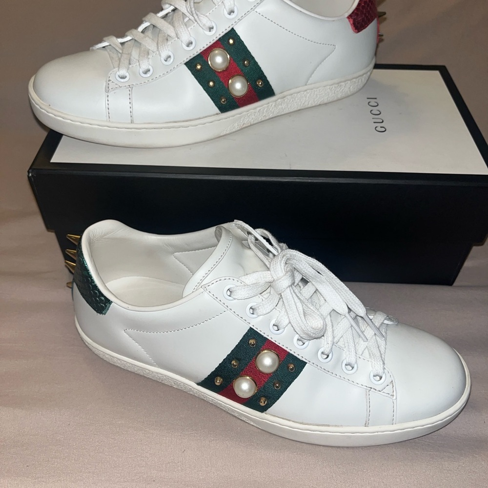 Gucci Web Accent Leather Sneakers